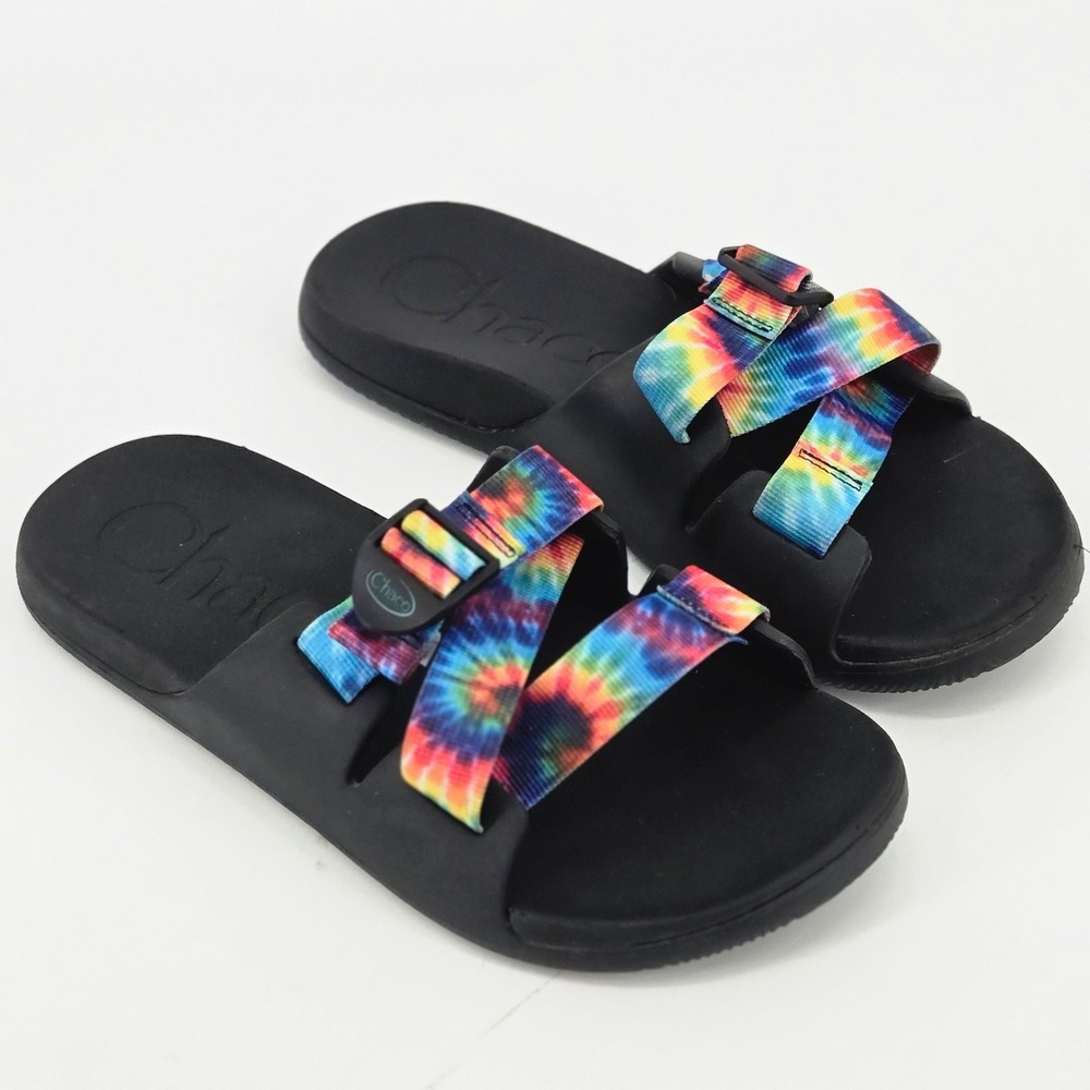 Chaco Chillos Slide Light Dark Rainbow Tie Dye Sport Recovery Sandals Women 10
